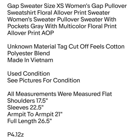 Gap Sweater Size XS Women's Gap Pullover Sweatshirt Floral Allover Print Sweater - Picture 2 of 6